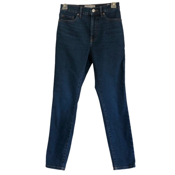 EVERLANE 90s High Waist Dark Wash Stretch Denim Ankle Cropped Skinny Jeans 25 - Picture 7 of 13